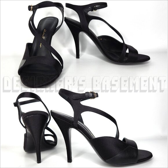 SALVATORE FERRAGAMO Black leather & satin 7.5 OLGA Slingback Heel Sandals NIB - Picture 6 of 8